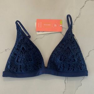 Maaji Medium navy reversible macrame fixed triangle reversible bikini top swim